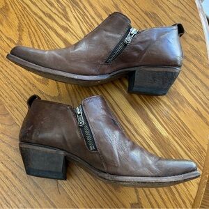 Frye Brown Leather Sacha Moto Side-Zip Ankle Boots
